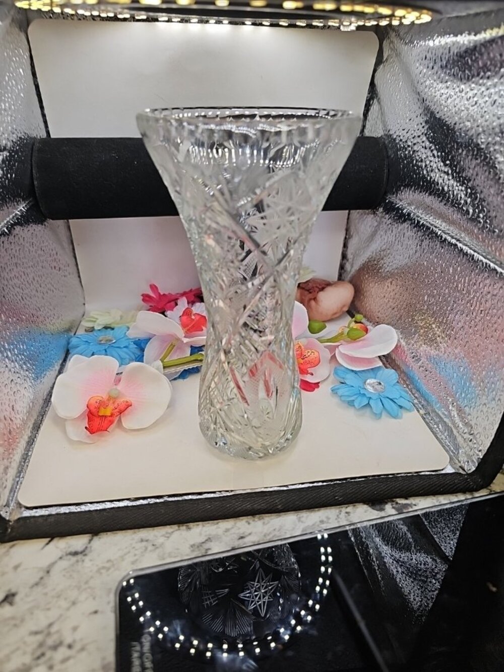 Clear Crystal Lead Glass Vtg Vase